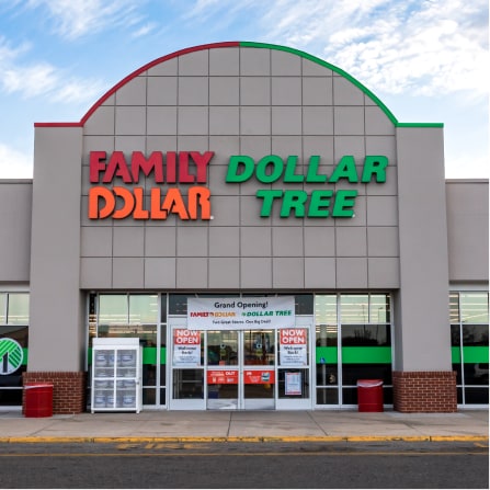 This photo is of a Combo Store Dollar Tree and Family Dollar storefront.
